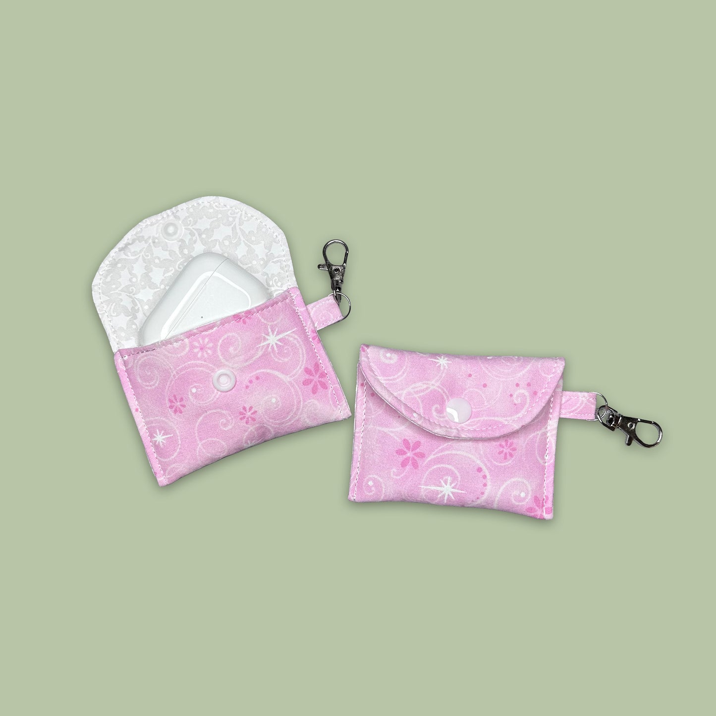 Pink & White Swirls Earbud Pouch