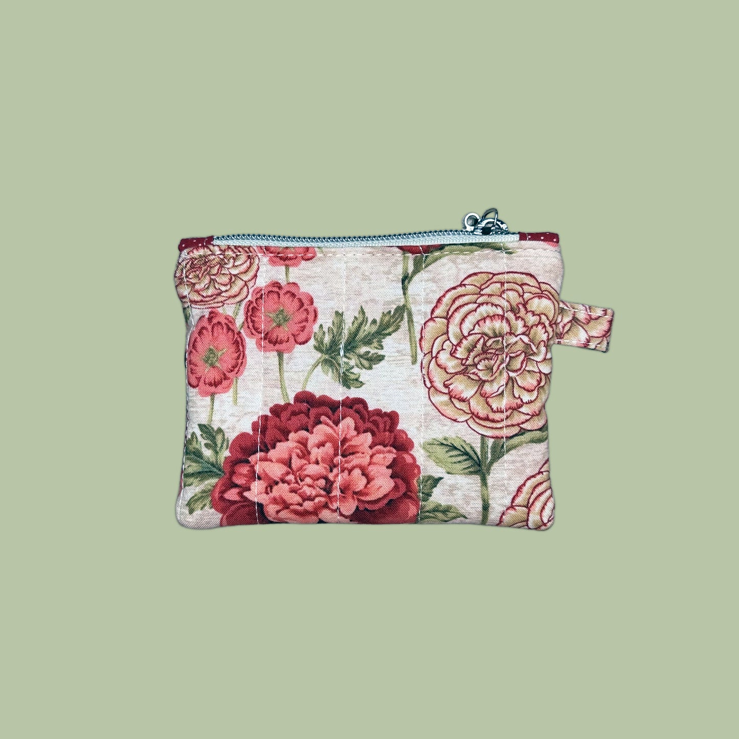 Red & Beige Floral Keychain Wallet