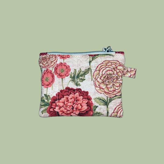 Red & Beige Floral Keychain Wallet