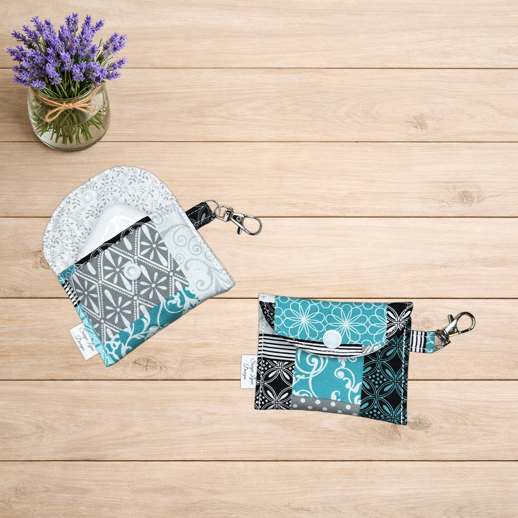 Aqua Patchwork Earbud Pouch
