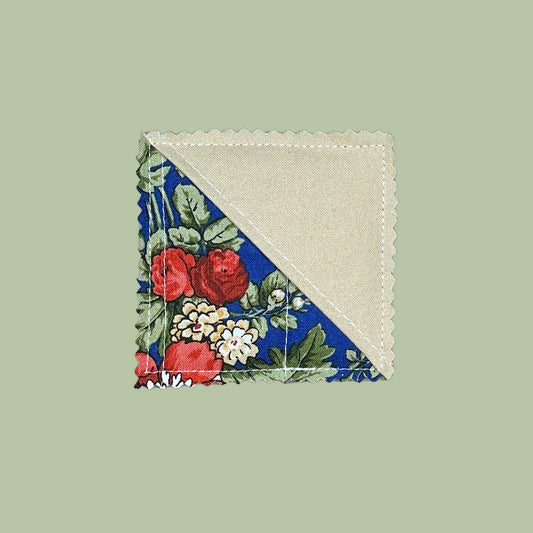 Red and Blue Vintage Floral Quilted Corner Bookmark
