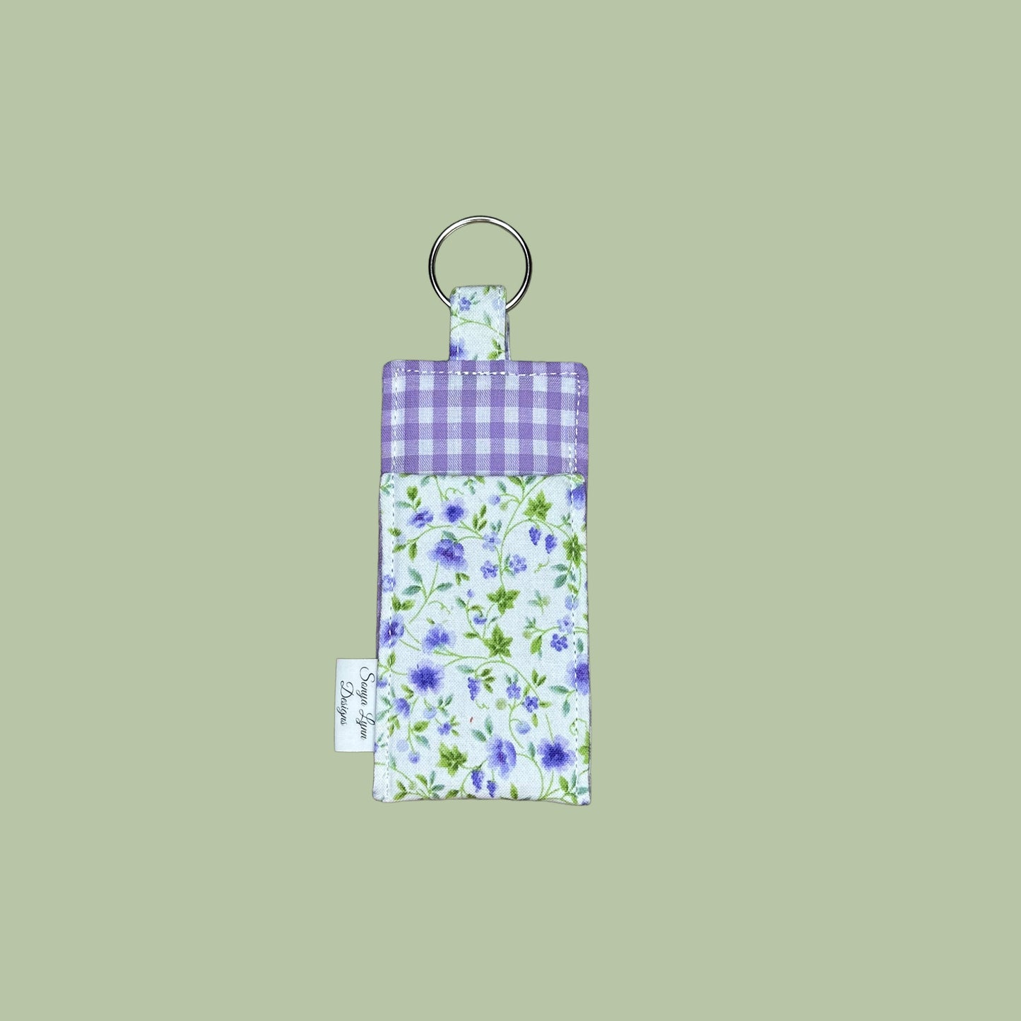 Purple Floral Quilted Lip Balm Holder Keychain