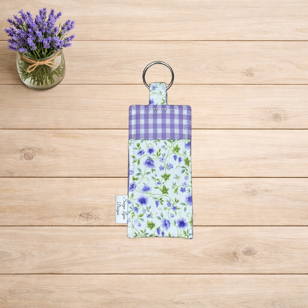Purple Floral Quilted Lip Balm Holder Keychain