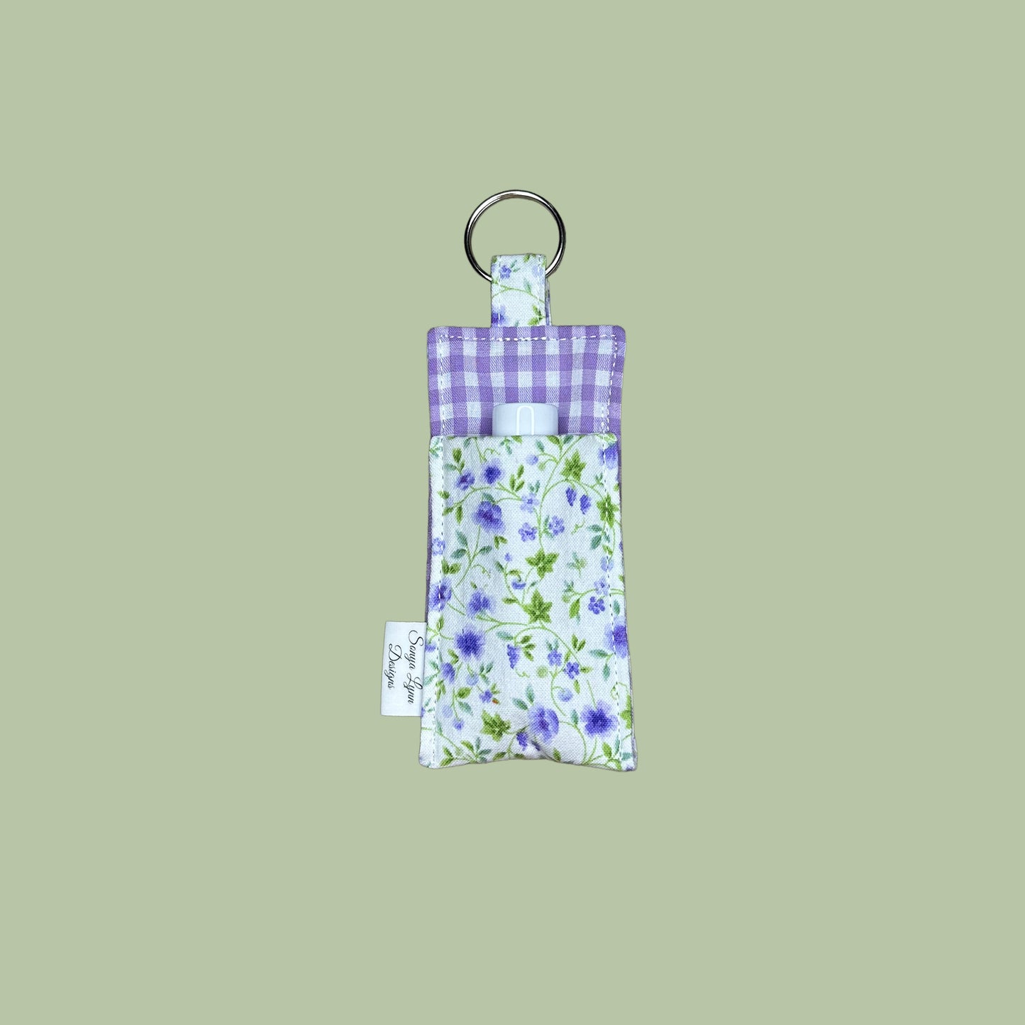 Purple Floral Quilted Lip Balm Holder Keychain