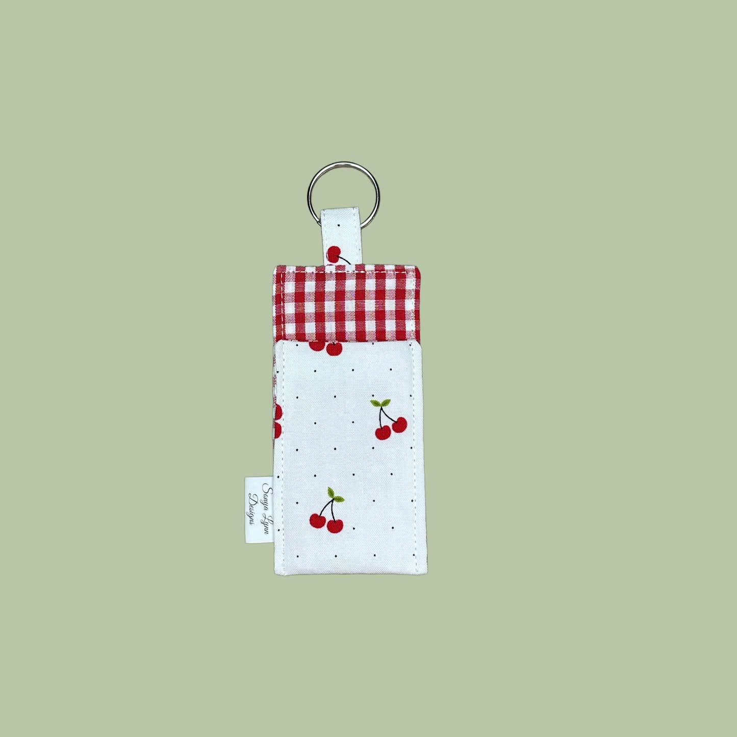 Cherry Picnic Quilted Lip Balm Holder Keychain