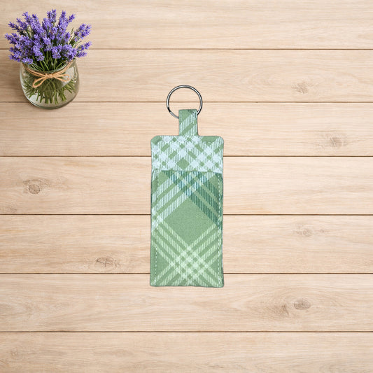 Green Plaid Lip Balm Holder Keychain *Limited Edition*
