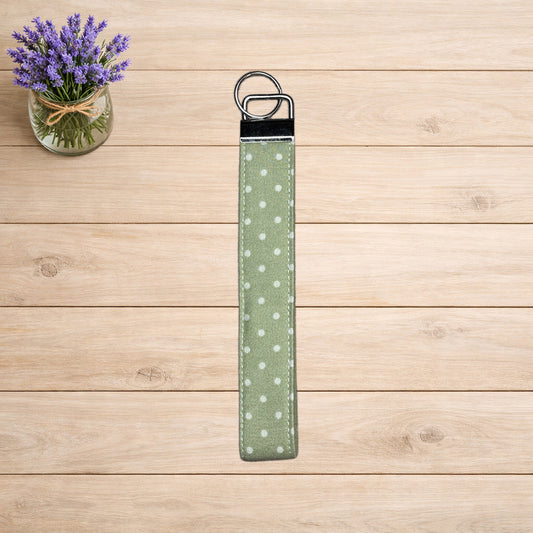 Sage and Cream Dots Wristlet
