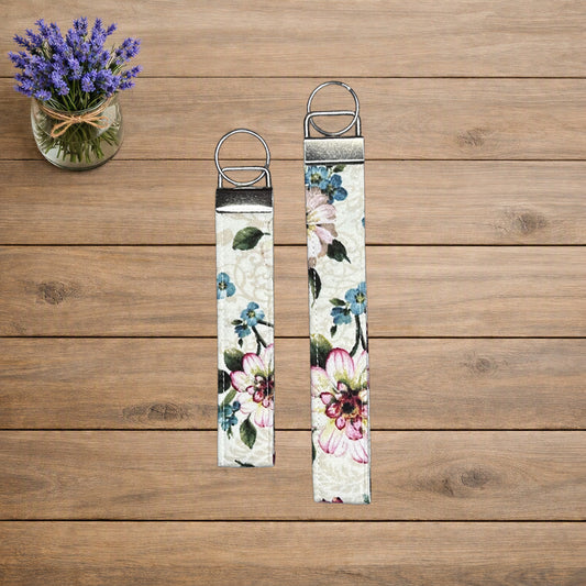 Pink & Beige Floral Wristlet
