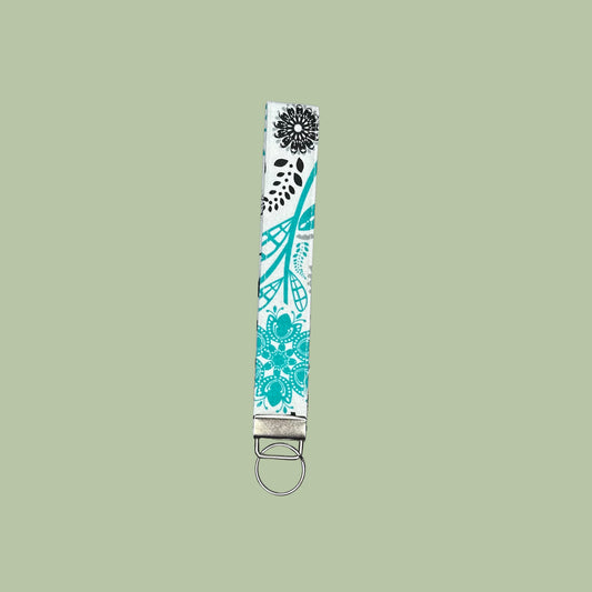 Teal, Black, & Gray Floral Wristlet