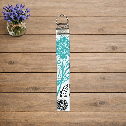 Teal, Black, & Gray Floral Wristlet