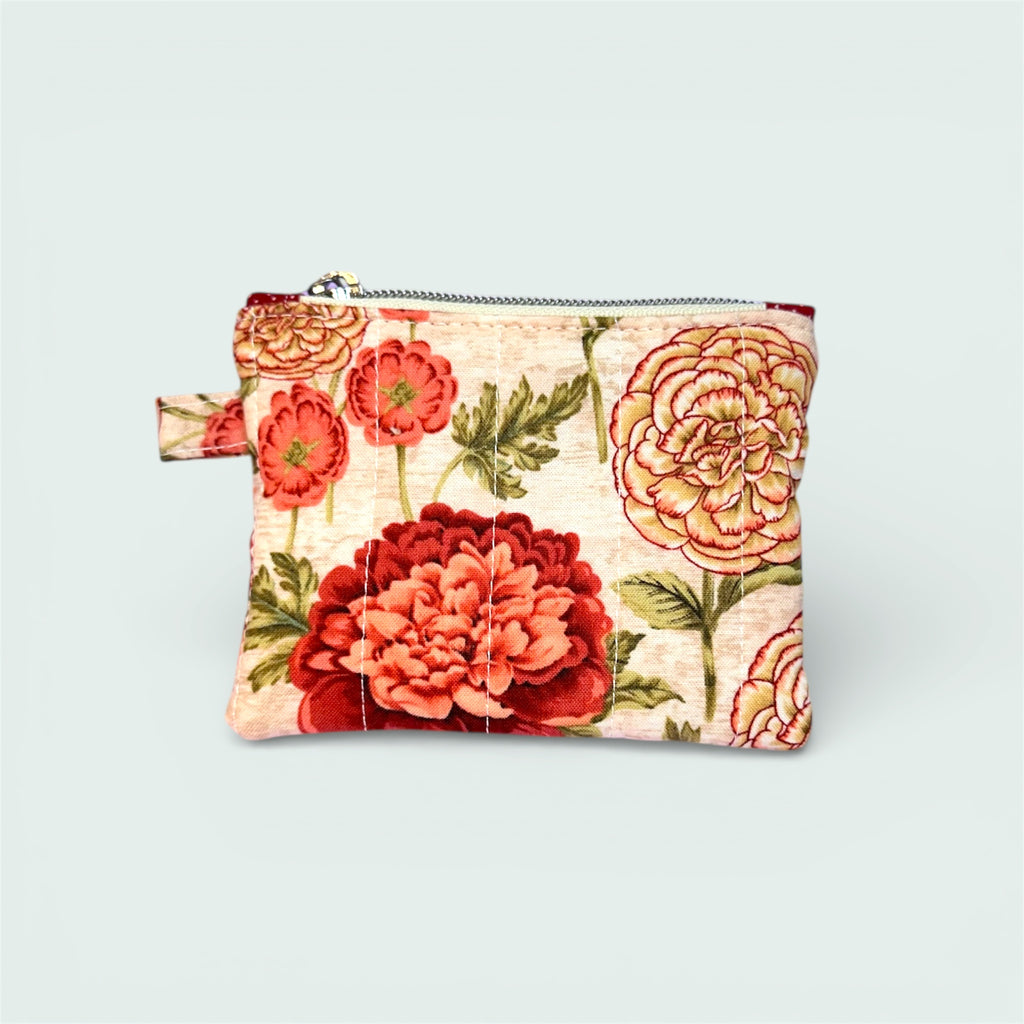 Red & Beige Floral Keychain Wallet