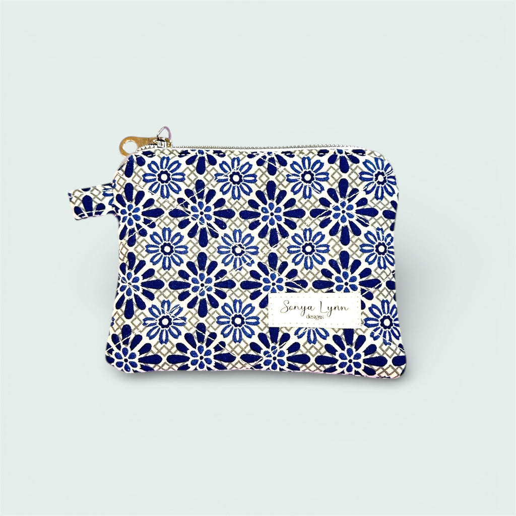 Navy & Gray Floral Keychain Wallet
