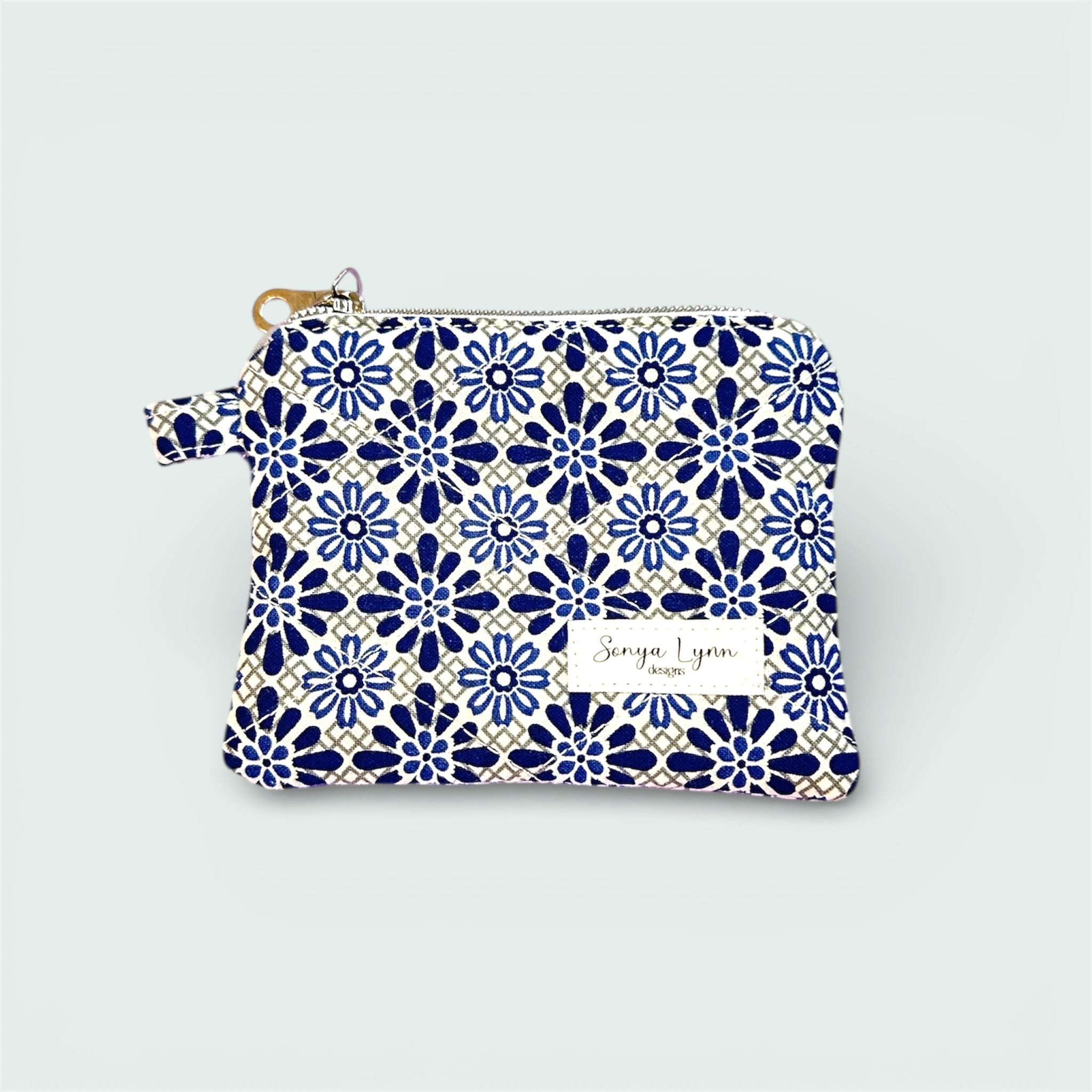Navy & Gray Floral Keychain Wallet