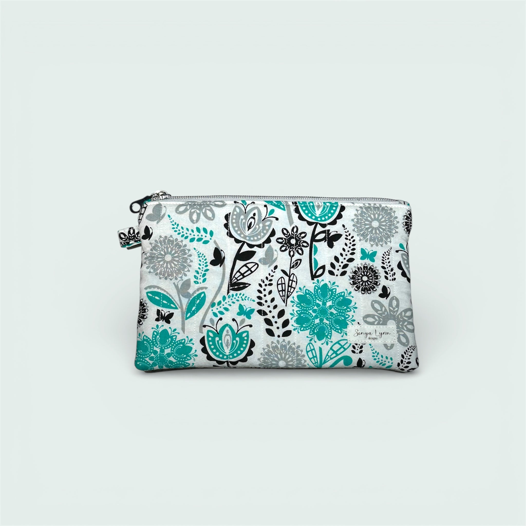 Teal, Black & Gray Floral Wallet Pouch