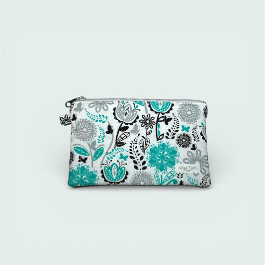 Teal, Black & Gray Floral Wallet Pouch