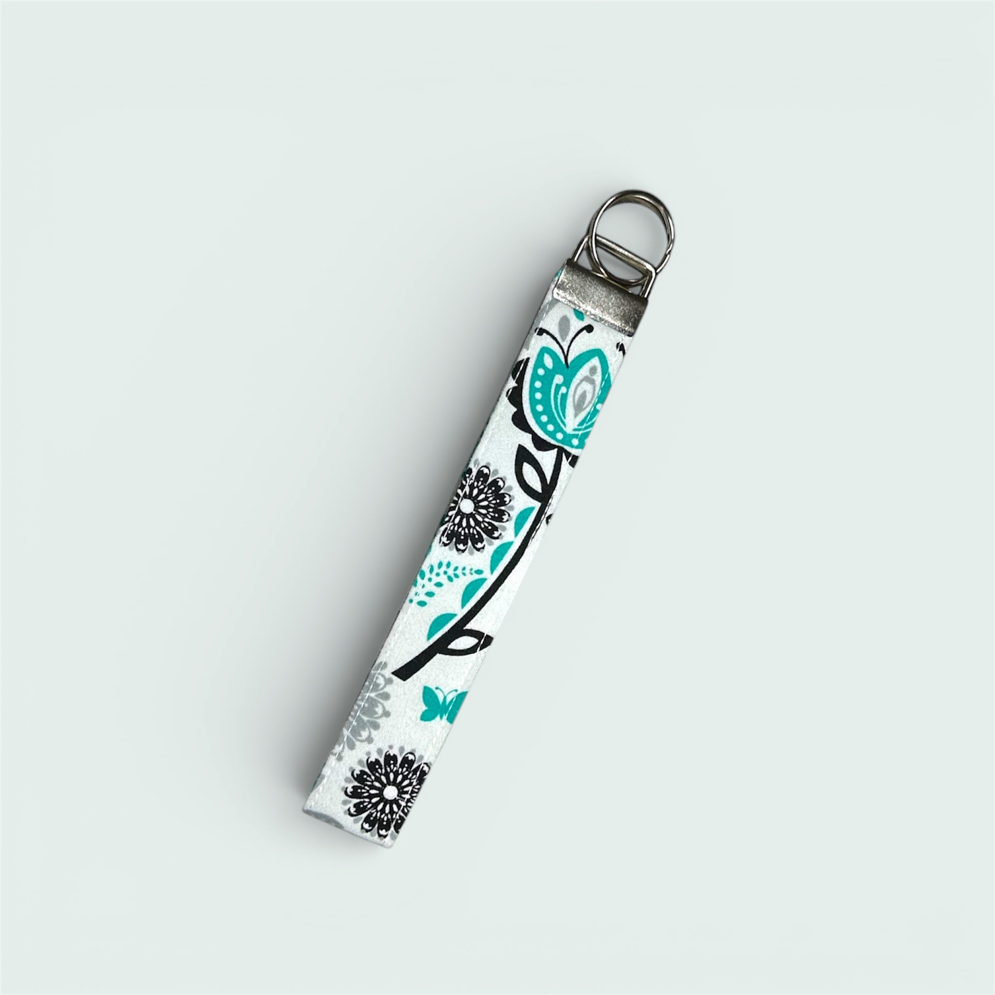 Teal, Black, & Gray Floral Wristlet, Regular