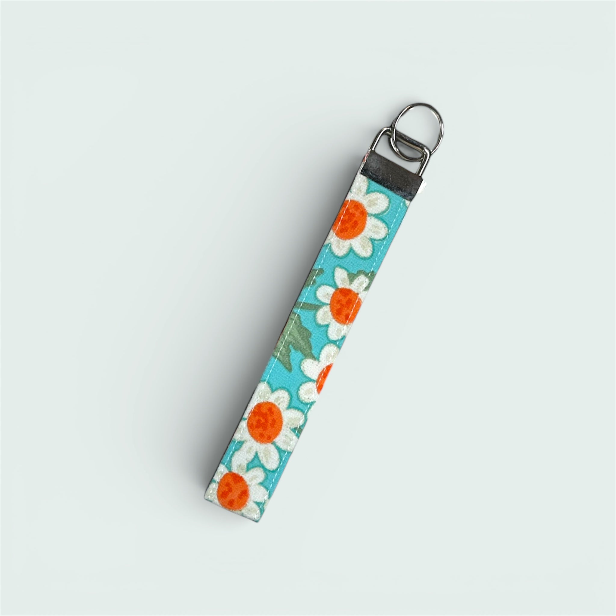 White & Orange Floral on Blue Wristlet, Regular